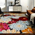 花柄ラグ ＜140×200cm＞プリントラグ リビングルーム ベッドルーム ダイニングルーム エリアラグ ムード モダンスタイルラグ アップグレードされたイミテーションカシミアウルトラソフトラグ お手入れ簡単 洗濯機洗い可能 防水滑り止め防汚フロアマット