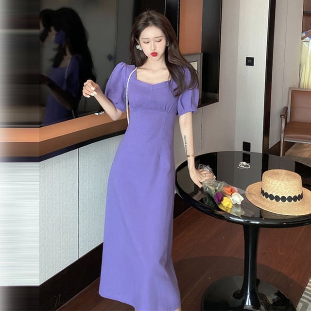 パフスリーブパープルワンピース： No.01143 | 10pm 