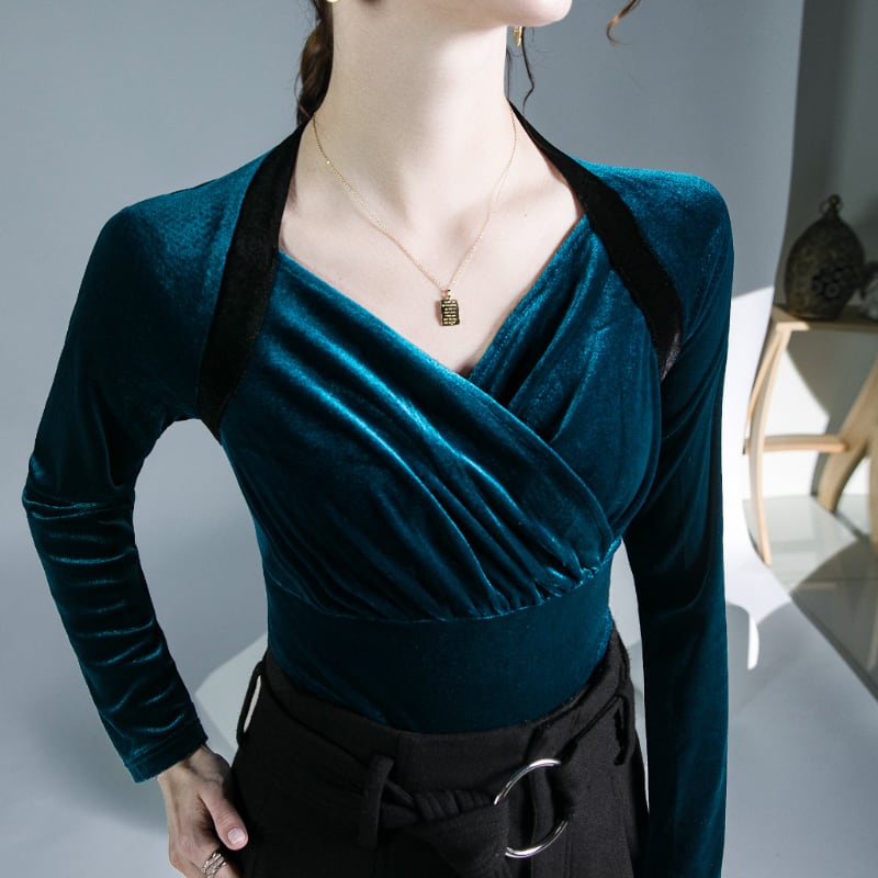 ドレープ クロップド ロングスリーブ トップス ds1028