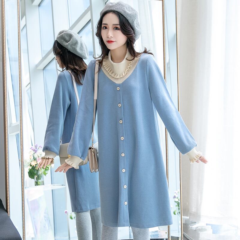 【新作】【送料無料】 マタニティウェア2019秋と冬の新しいハイネックミドル丈ドレスニットステッチトレンディなマタニティドレス-アリババ オータム 秋物 ウィンター 冬物 expec227783915203