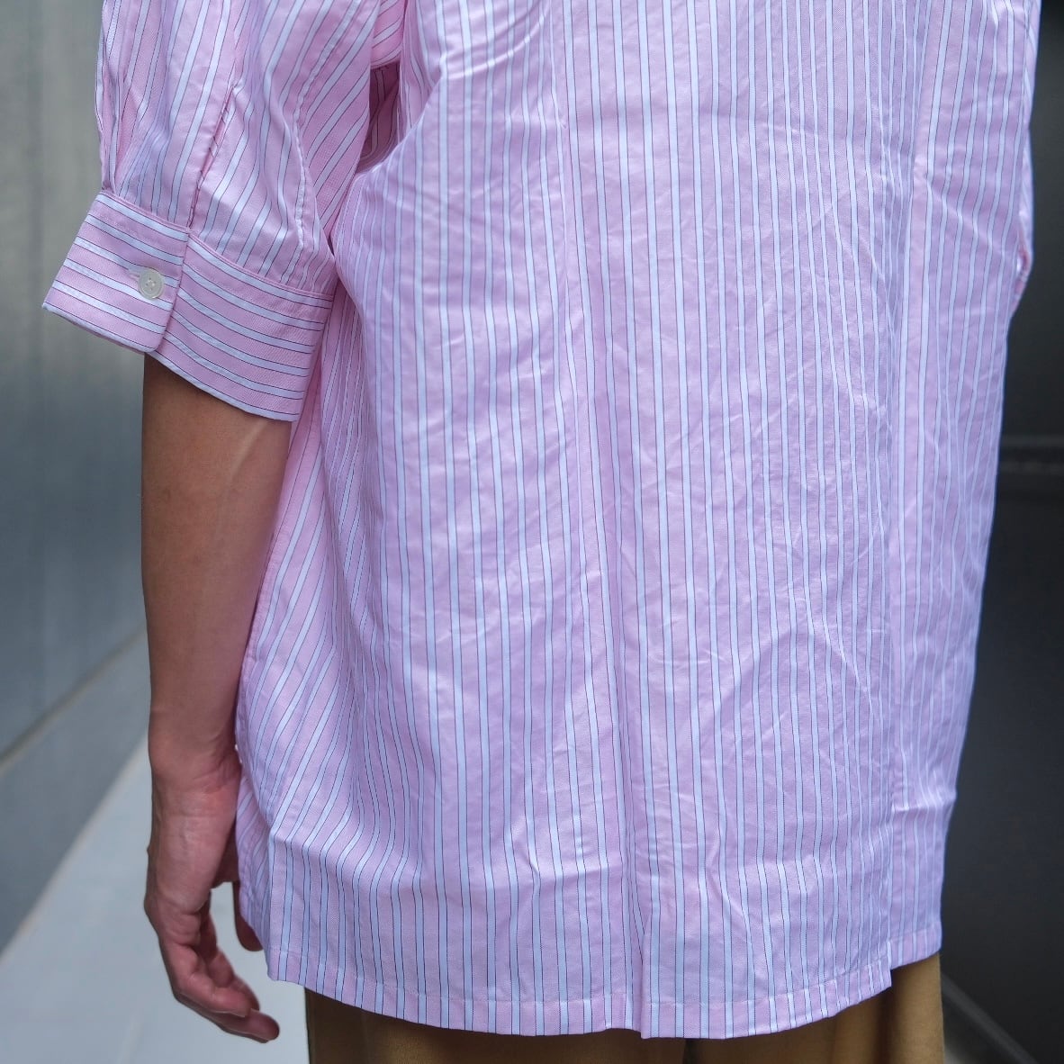 Sans limite(サンリミット)/ボックス大開襟五分袖ブロード-pink stripe