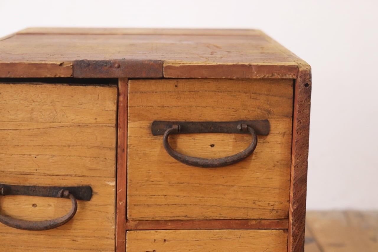 レトロ 卓上 小引き出し 抽斗 5杯 時代物 収納 小物入れ 木製