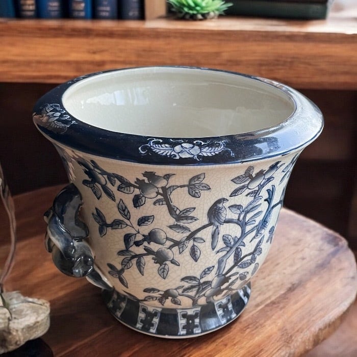 手描き 陶器 青花手付き丸鉢カバー プランター 和風 寄せ植え