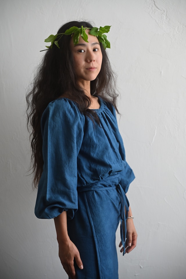 Indigo Dyed Off-Shoulder Top