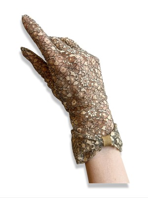 RIBBON CUFF LACE GLOVES  -MUSTARD-