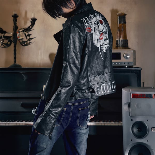 キスマークスカルウォッシュPUレザーライダースジャケット(ruf_02767)