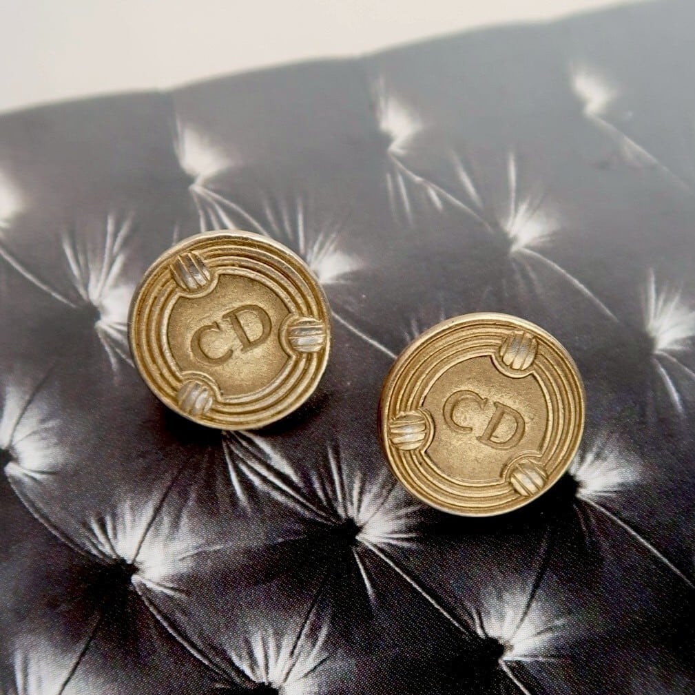 VINTAGE Christian Dior BUTTON】メタルゴールドロゴボタン 15mm D