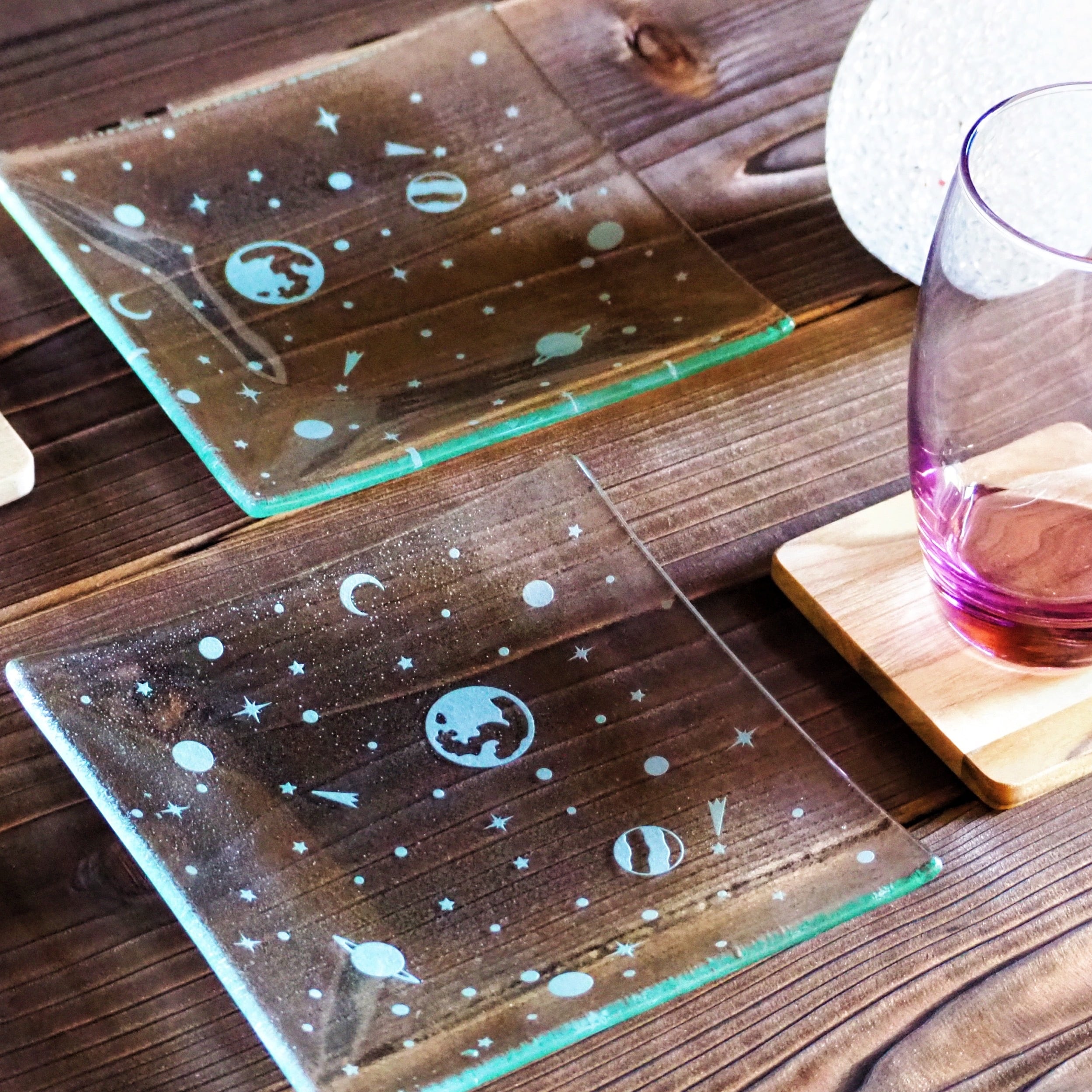 ペア販売】宇宙 ガラス スクエア皿 2枚 | carvarium
