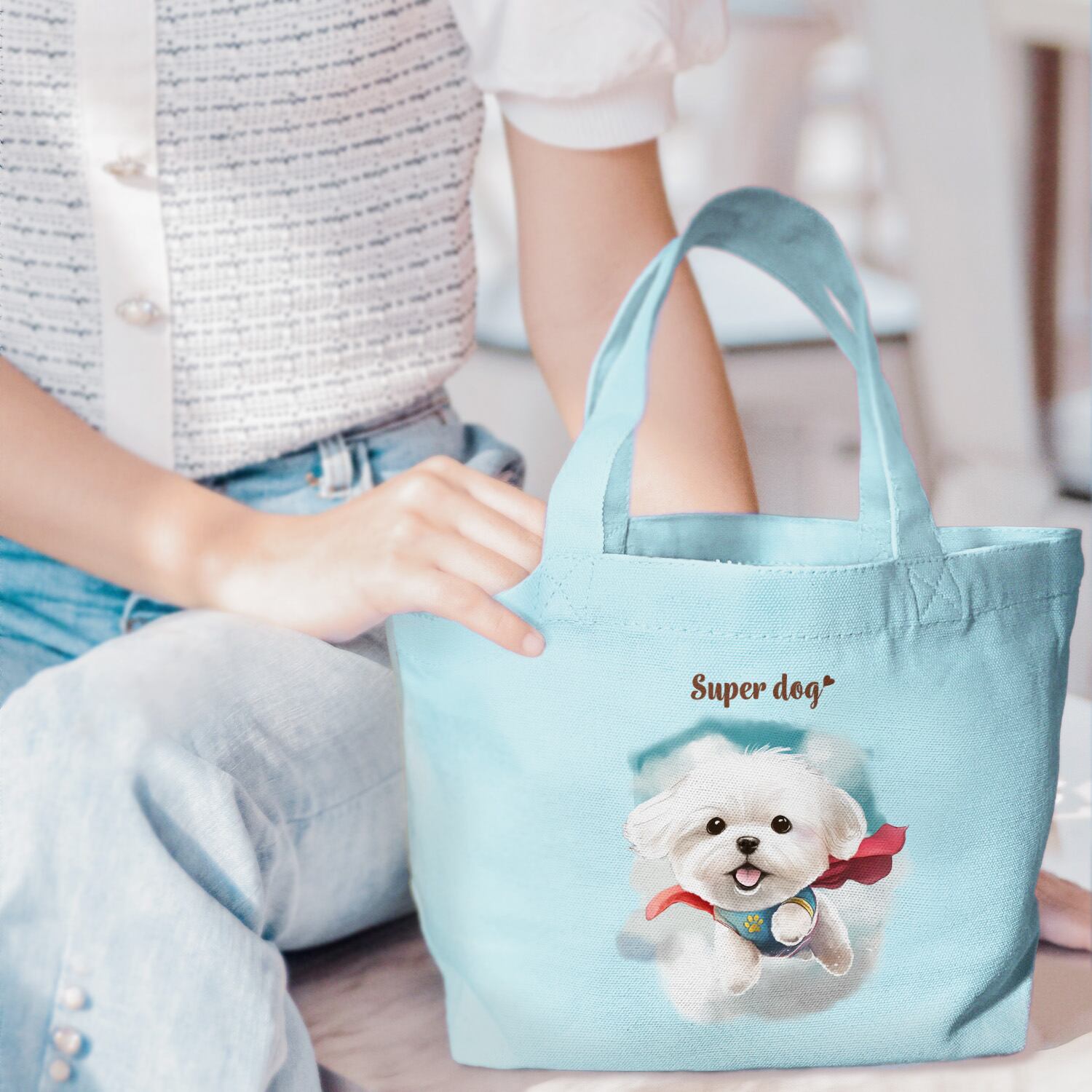 ヒーロー マルチーズ 】 ミニキャンバス トートバッグ 犬 ペット うち
