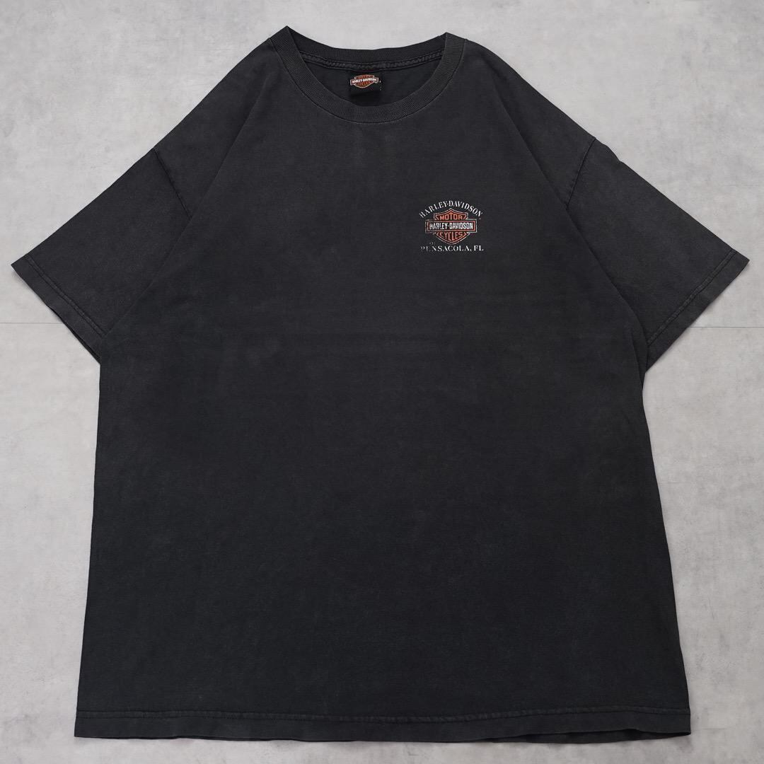 ハーレーダビッドソン プリントTシャツ 古着 バイク XL 黒 青