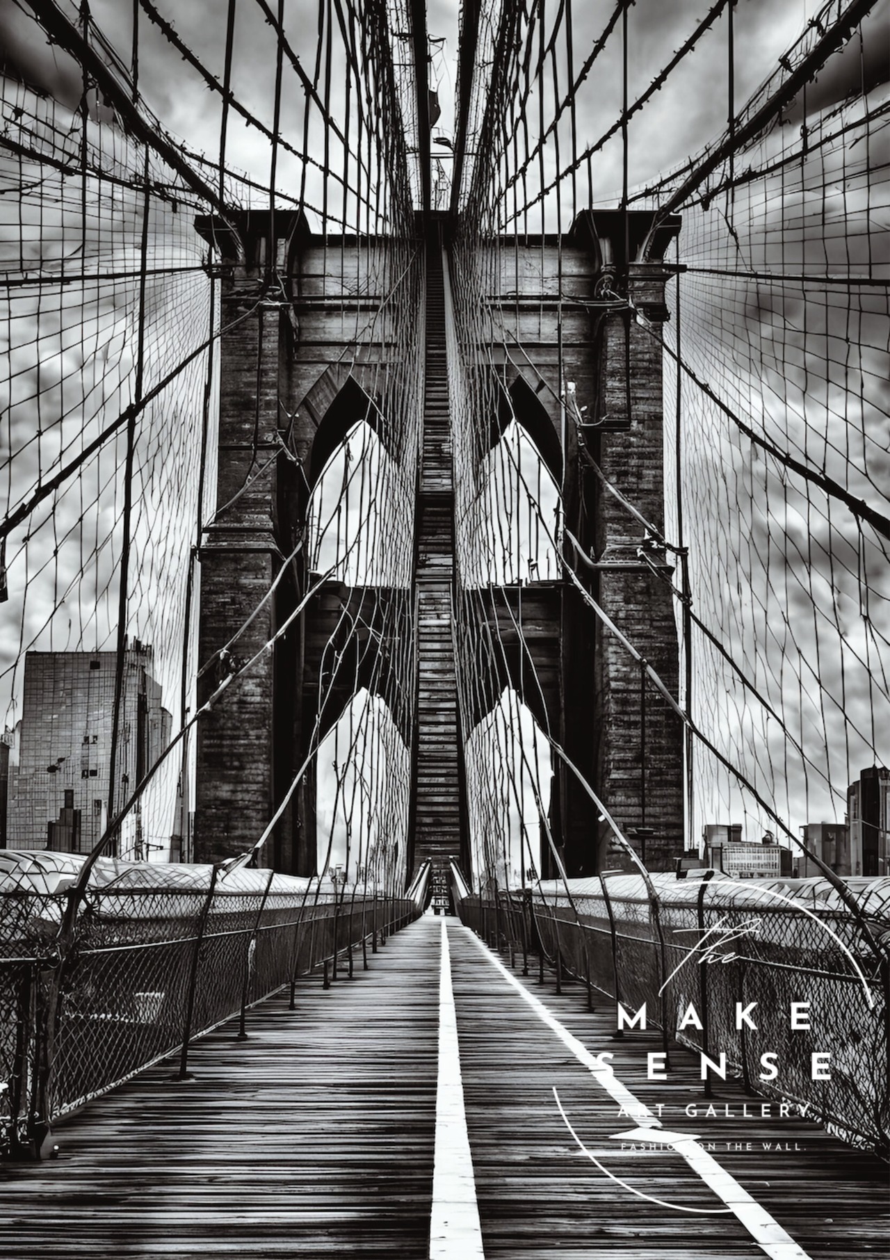 Brooklyn Frame｜ブルックリンブリッジを切り取ったモノクロフォトアートポスター｜構造美と静寂が映える都会的インテリアA2ポスター