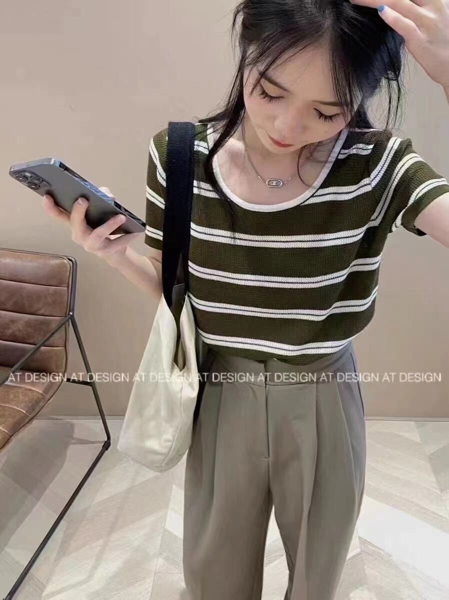 5部袖 ボーダーニット　AJ111-391