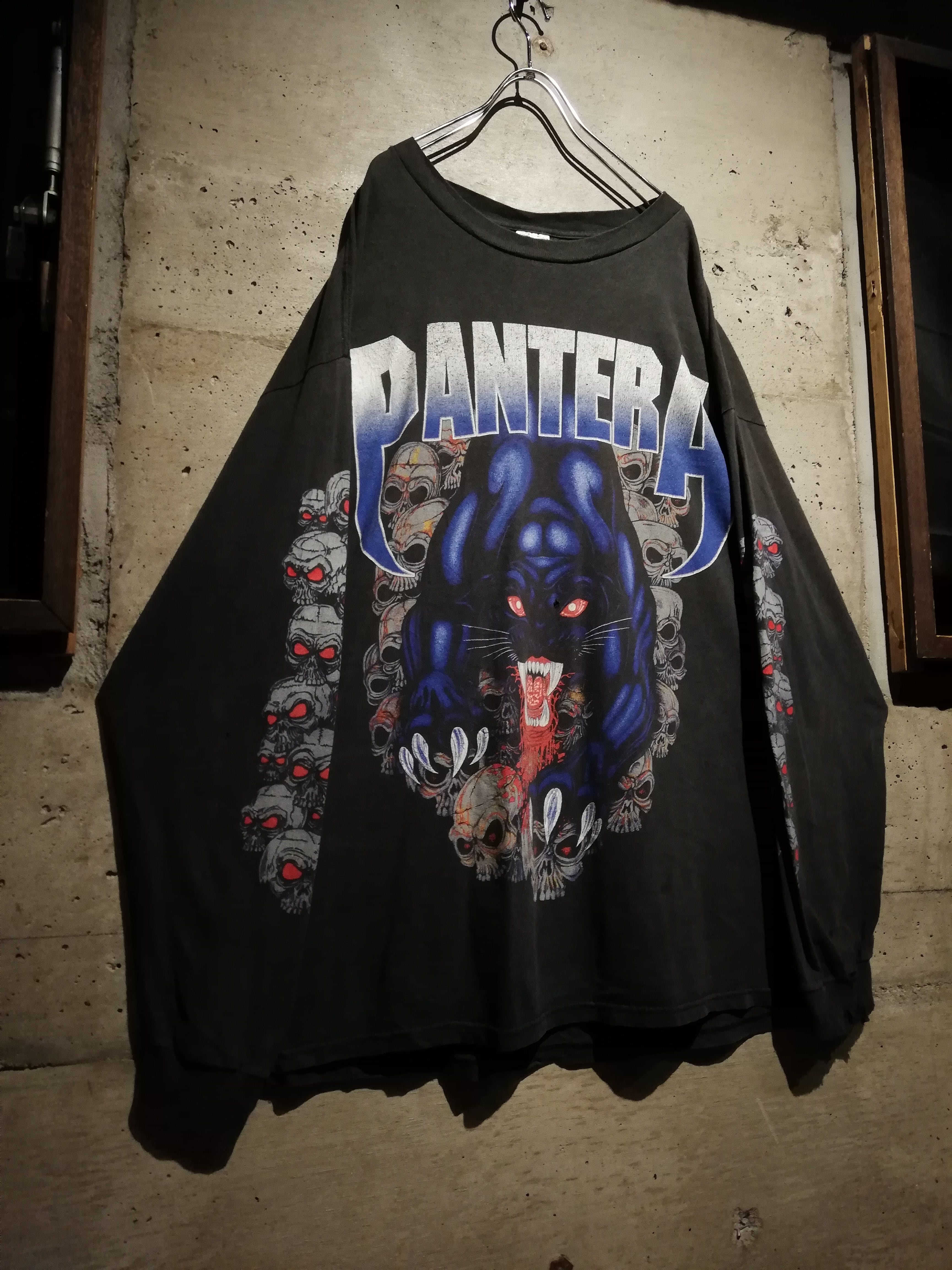 Caka】90's “PANTERA” Panther × Skull Graphic Print Vintage Loose L