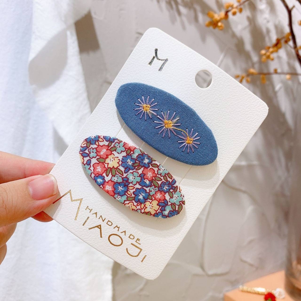 GOODS花柄刺しゅう楕円形ヘアピン2点