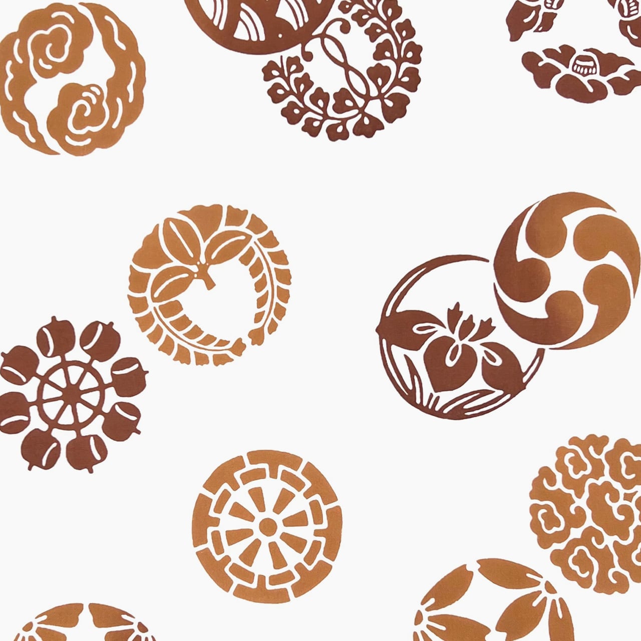 丸紋手拭い 白×茶系