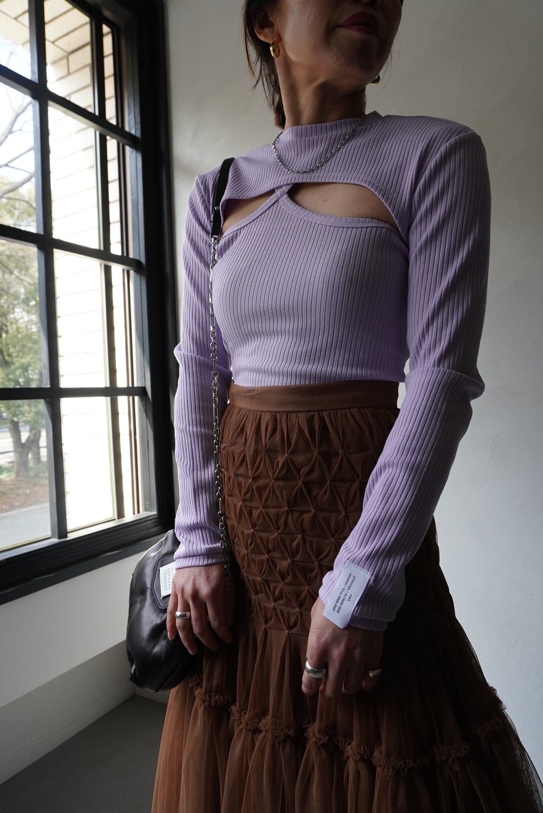 rokh / STRAP JERSEY TOP with sleeves / LAVENDER   LA VILLA