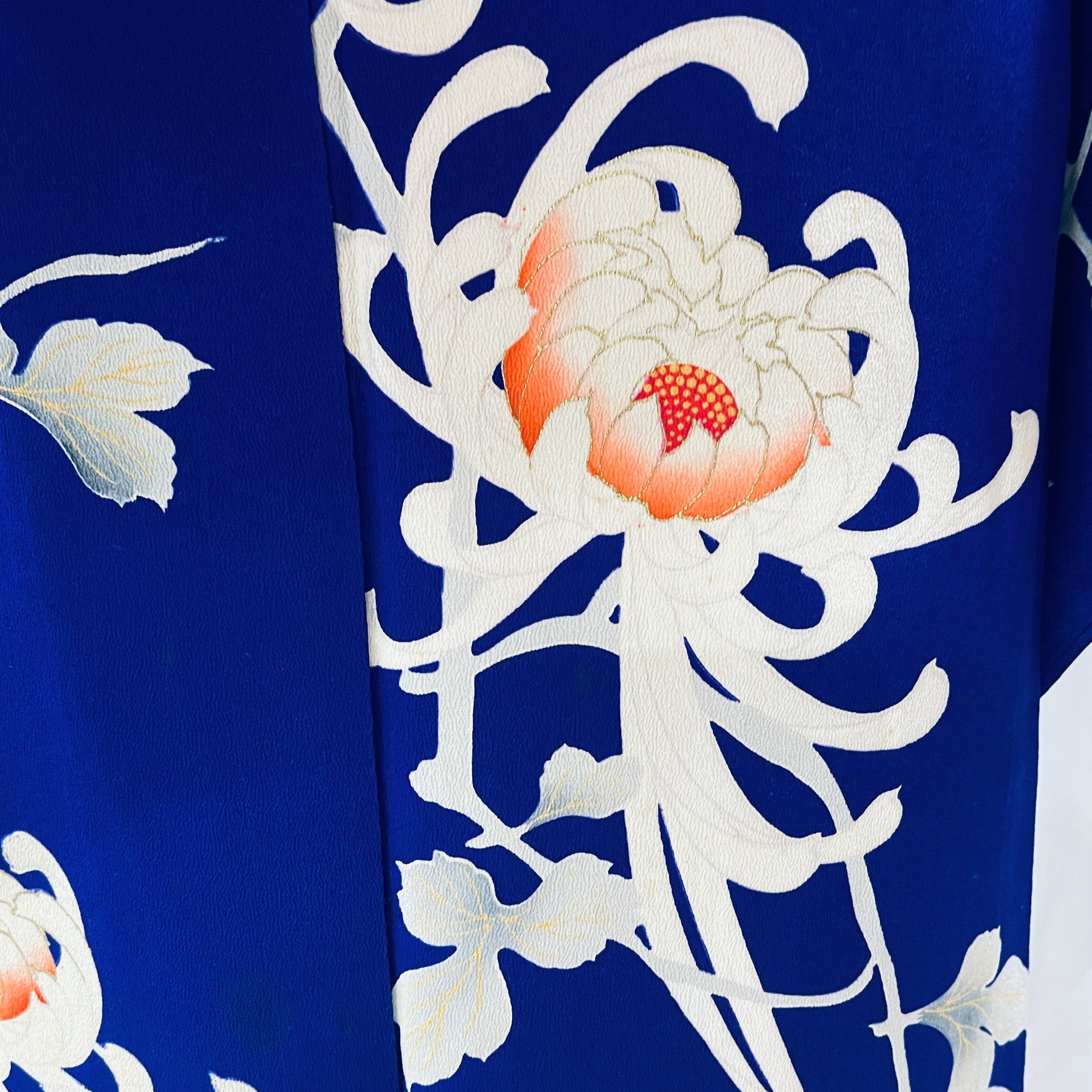 幅31㎝洋花更紗　素敵なブルー　本袋帯