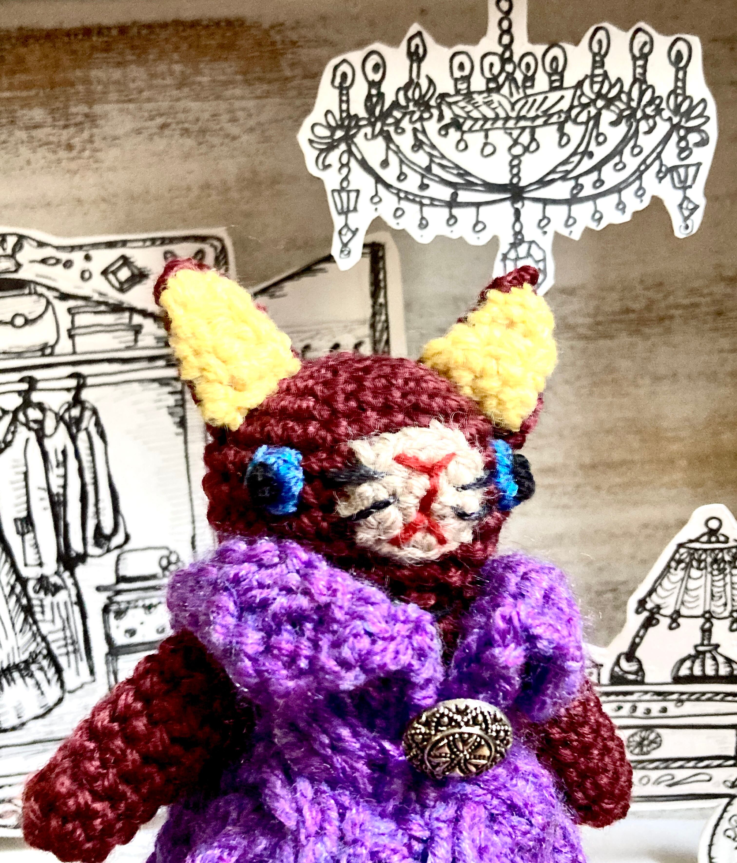 お洒落好きなネコの編みぐるみ＊紫色ワンピース | UKULELE PEANUTS