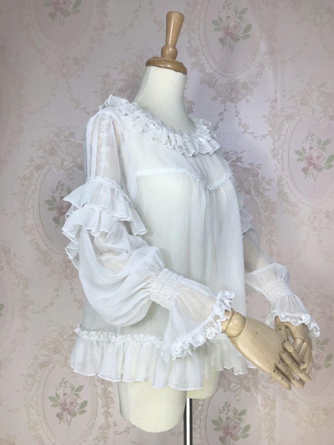 ロリータ シフォン 長袖ブラウス まくってもかわいい シースルー 姫袖 