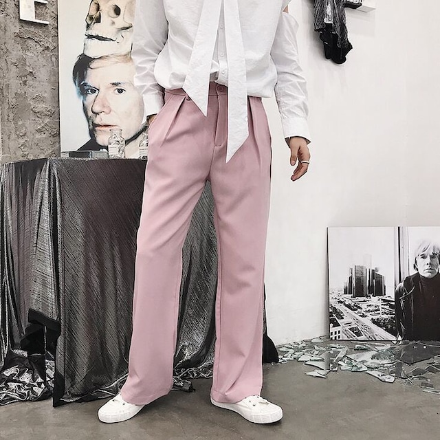 【Men】HIGH WAISTED SOLID WIDE LEG PANTS 3colors S-222