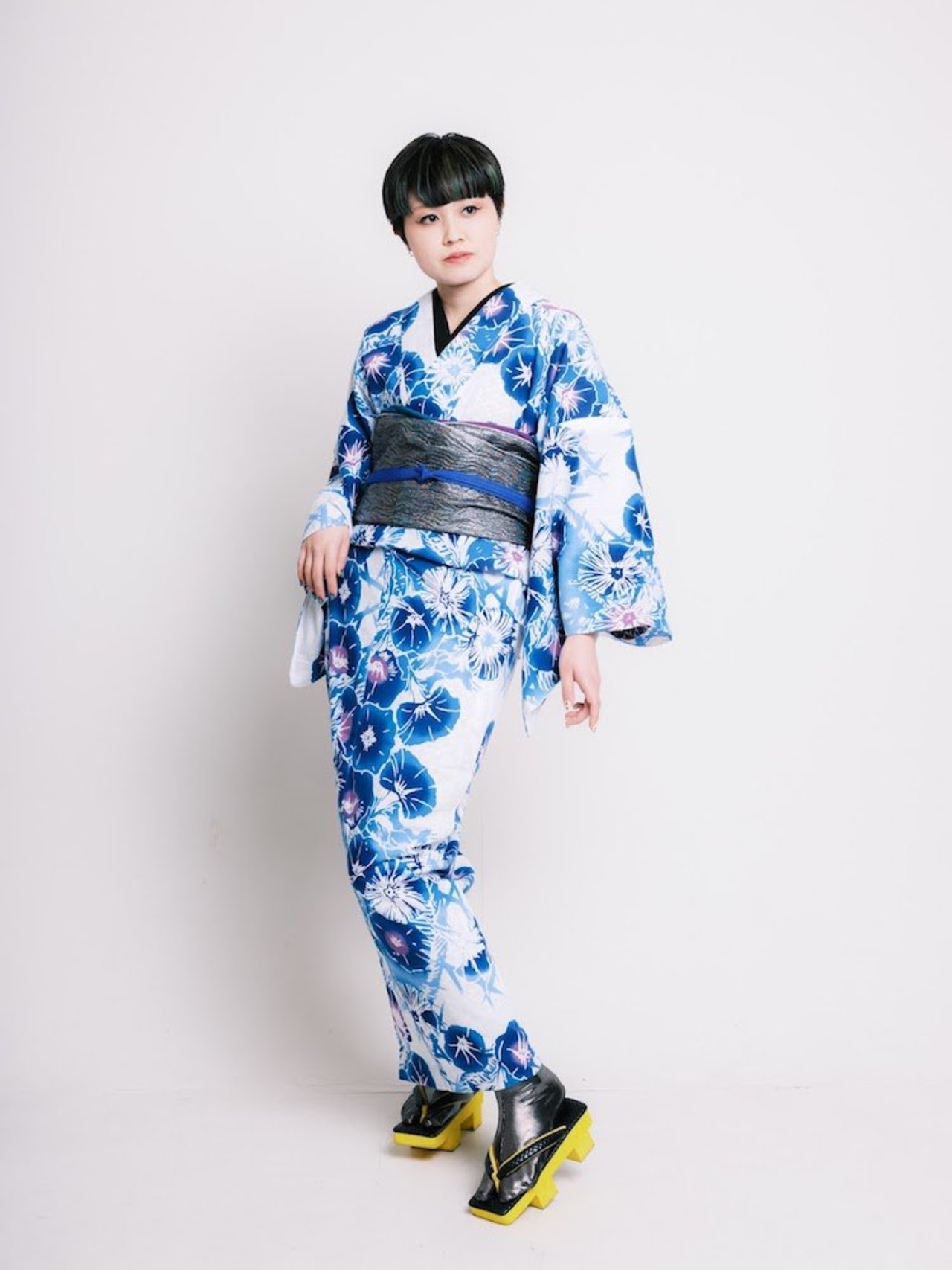 RumiRock　反物　ゆかた「利休朝顔」白地に青紫　[A651]