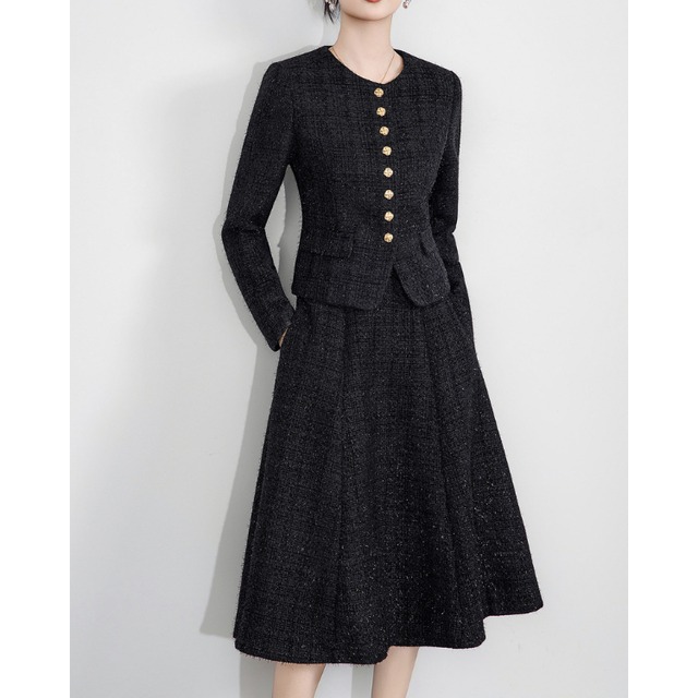 Tweed Jacket Flare Skirt Set Women 30110