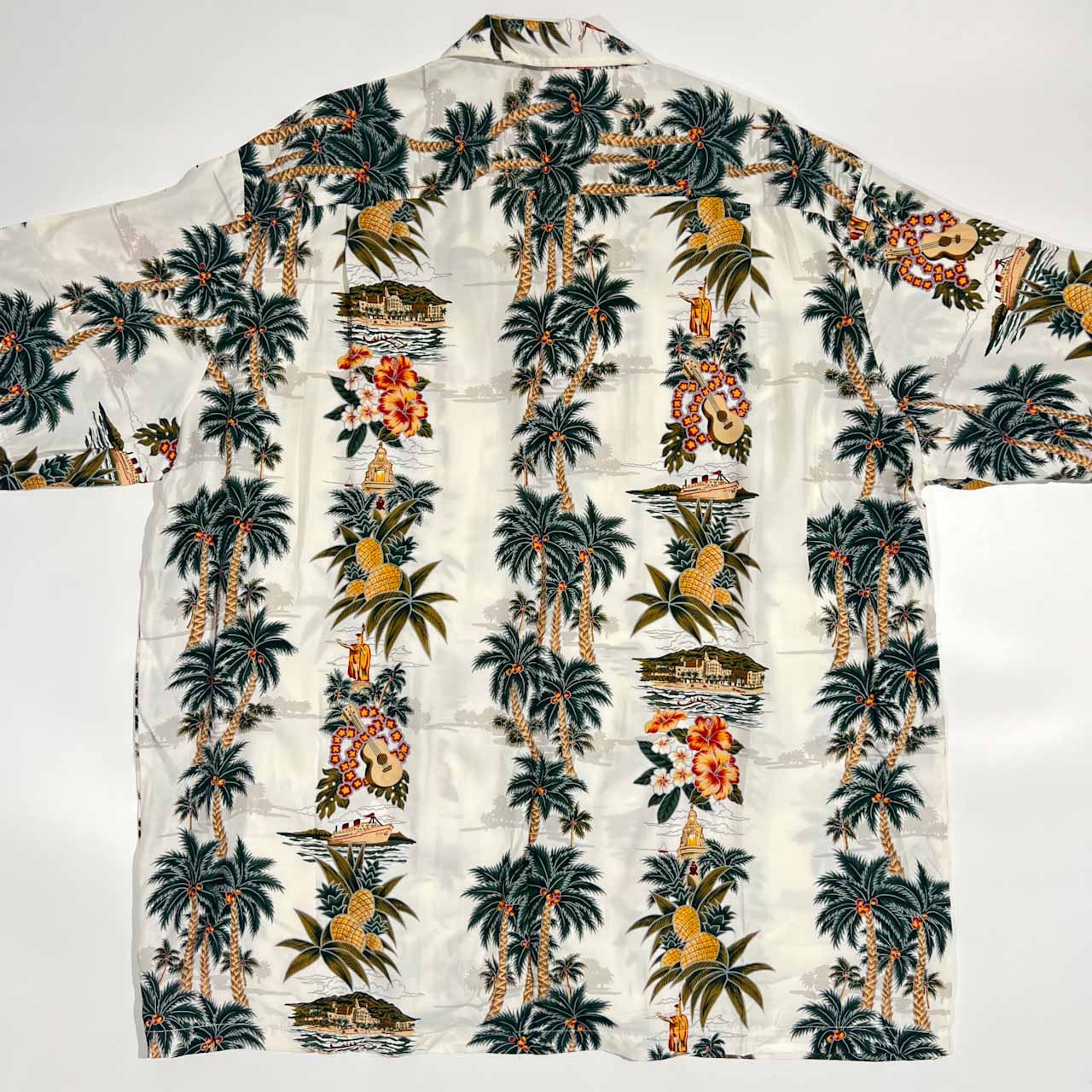 90s ハワイ製 Hawaiian Reserve Collection ハワイアンリザーブコレクション ハイビスカス ヤシの木 レーヨン 半袖 アロハシャツ XL/メンズ ビンテージ