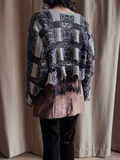 wool blend crochet lace check knit cardigan-5239-10