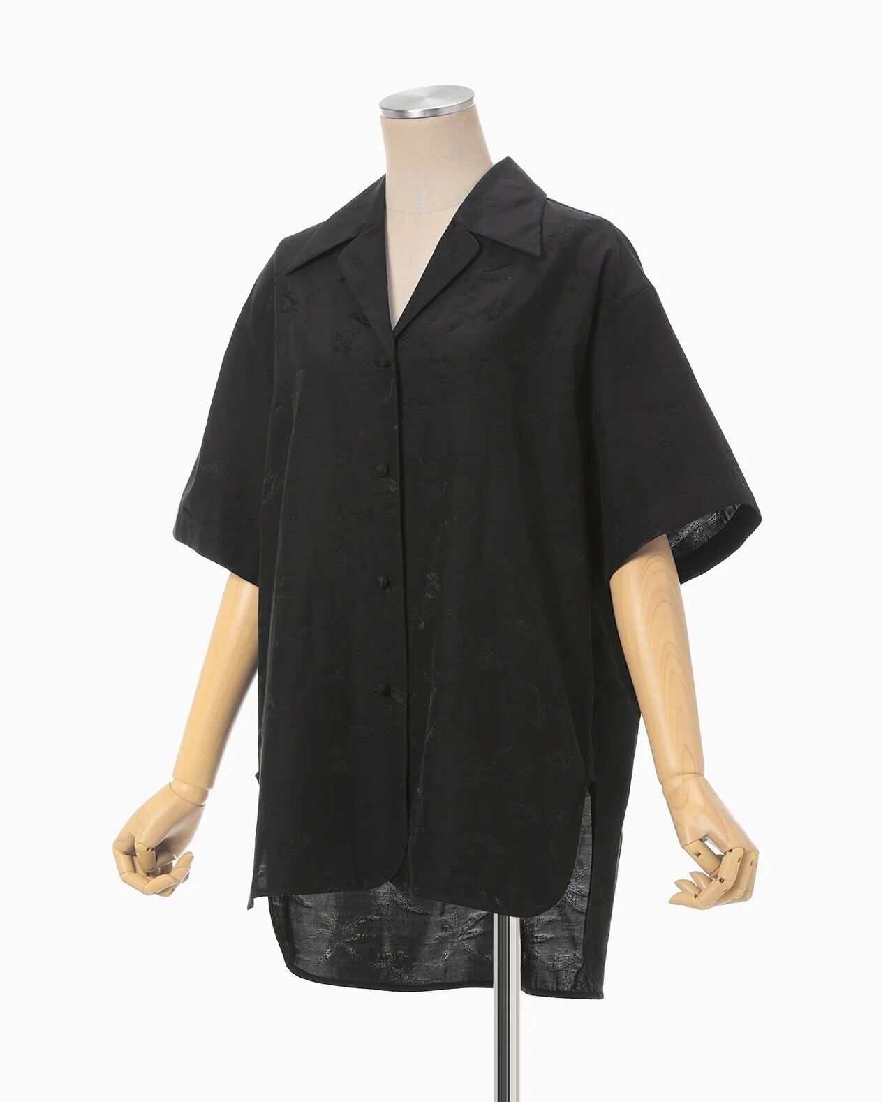 Mame kurogouchi】Karako Jacquard Open Collar Shirt /black | TOLMA.