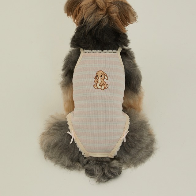 【予約】[thesallyslaw] Bunny romper (Pink milk stripe)