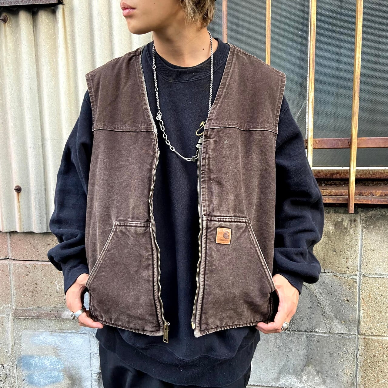 ビッグサイズ Carhartt カーハート ダック地 ボアワークベスト メンズ2XL 切替 古着 ブラウン 茶色 【ワークジャケット】【AL2110】  | cave 古着屋【公式】古着通販サイト powered by BASE