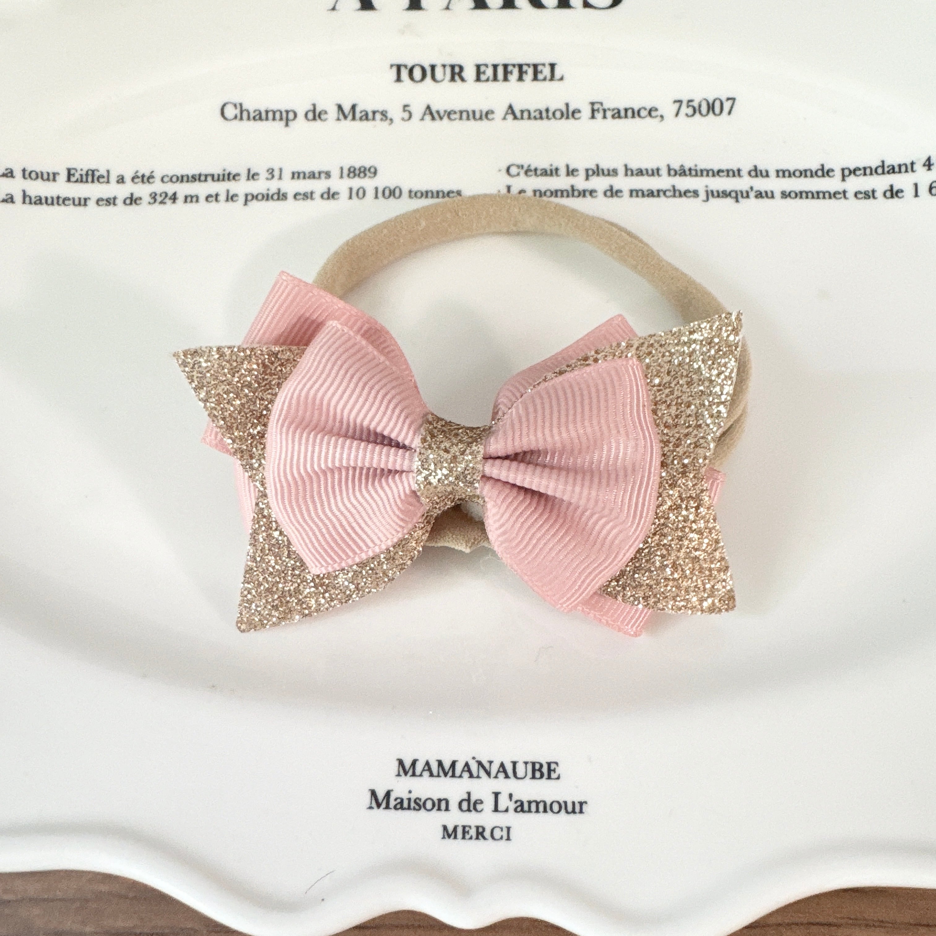 キラキラ入りゴールドリボンヘアバンド(後ろ支え付き)