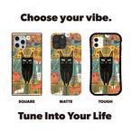 受注生産 iPhoneケース 黒猫と花の民芸パネル｜猫モチーフ PSYF055C