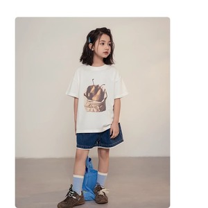 夏キノコ柄レース裾デニムショートパンツ