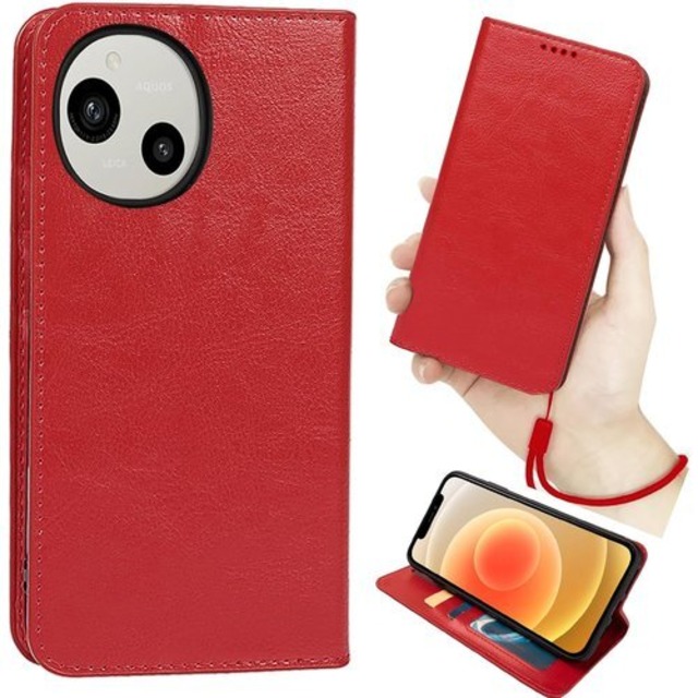 AQUOS R9 ケース 手帳型 ハンドストラップ付 適用 シャープ AQUOSR9 SH-51E A401SH SH-M28 ケース アクオス R9 スマホケース アクオスR9 SH 51E ケース AQUOS SH 51E 手帳型 SH51E カバー AQUOSSH 51E case Heofuixt レザー スタンド ストラップ カード入れ 内蔵マグネット 弱磁 落ち着いた レッド 2610