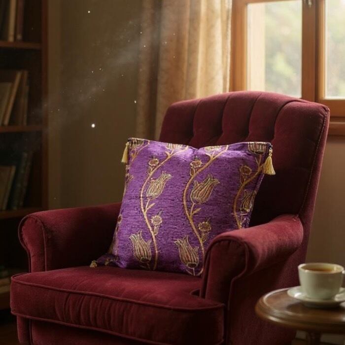 キリム クッションカバー ペルシャ トルコ 花 冬用 紫 正方形 厚手