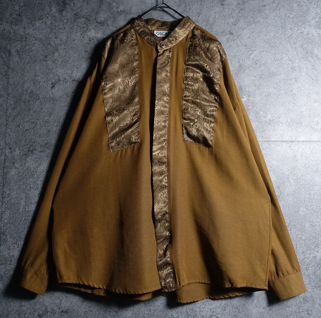 Brown Paisley Jacquard Switching Design Band Color Shirt