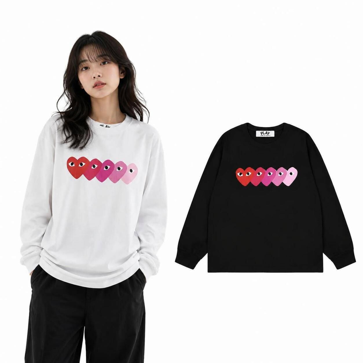COMME des GARÇONS PLAY ハートプリント 長袖 Lサイズ コムデギャルソン PLAY COMME des GARCONS ハートロゴ クルーネック