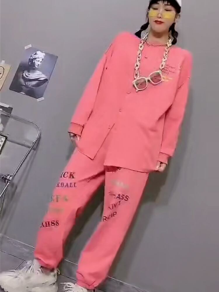 カジュアルスプリングセーター カーディガンパンツ 大きめサイズ 春物 ミックスインファッション2525030246