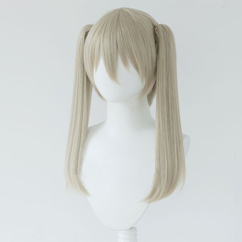 コスプレ耐熱ウィッグ アッシュゴールド ツインテール バンス付き