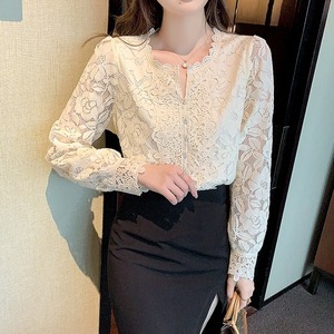 トップス レディース 送料無料 2色 キーネック パール 花柄 ブラウス 刺繍 レース スカラップ襟 長袖 パフスリーブ ノーカラー 透け感 おしゃれ スタイル 小顔見せ 体型カバー インスタ きれいめ エレガント クラシカル フェミニン 透け感 シースルー オフィス 通勤 OL お出かけ リゾート キュート ガーリー かわいいフリーサイズ アイボリー 上品 レース ナチュラル ロマンチック フラワー柄 ボタニカル柄 フェミニン レーシー フラワーレース ホワイト アプリコット S M L XL