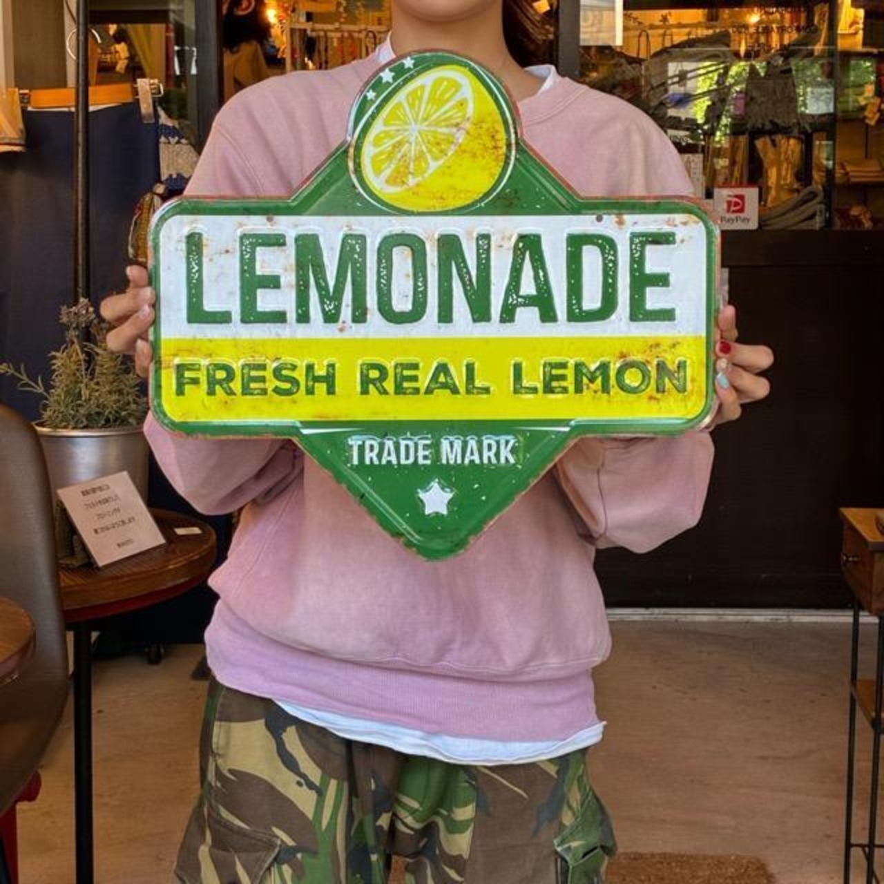 Antique metal embossed plate LEMONADE　アンティークメタルエンボスプレート　レモネード　ポスター　看板　サインプレート
