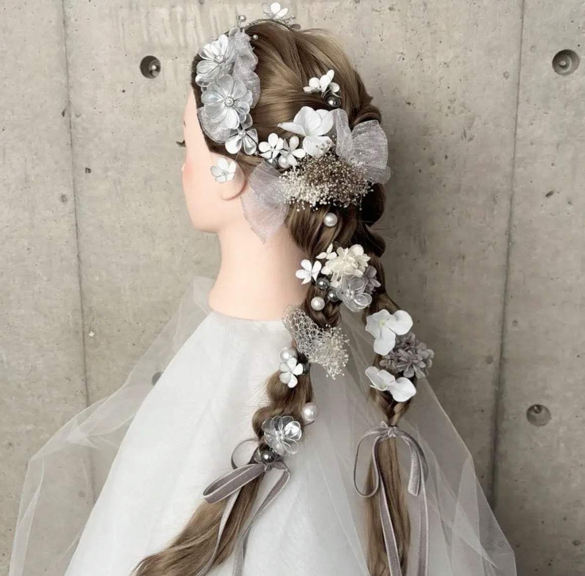 Hanakanzashi Limited Edition – silver Hair Accessory Set with Handmade Margaret Flower Headband