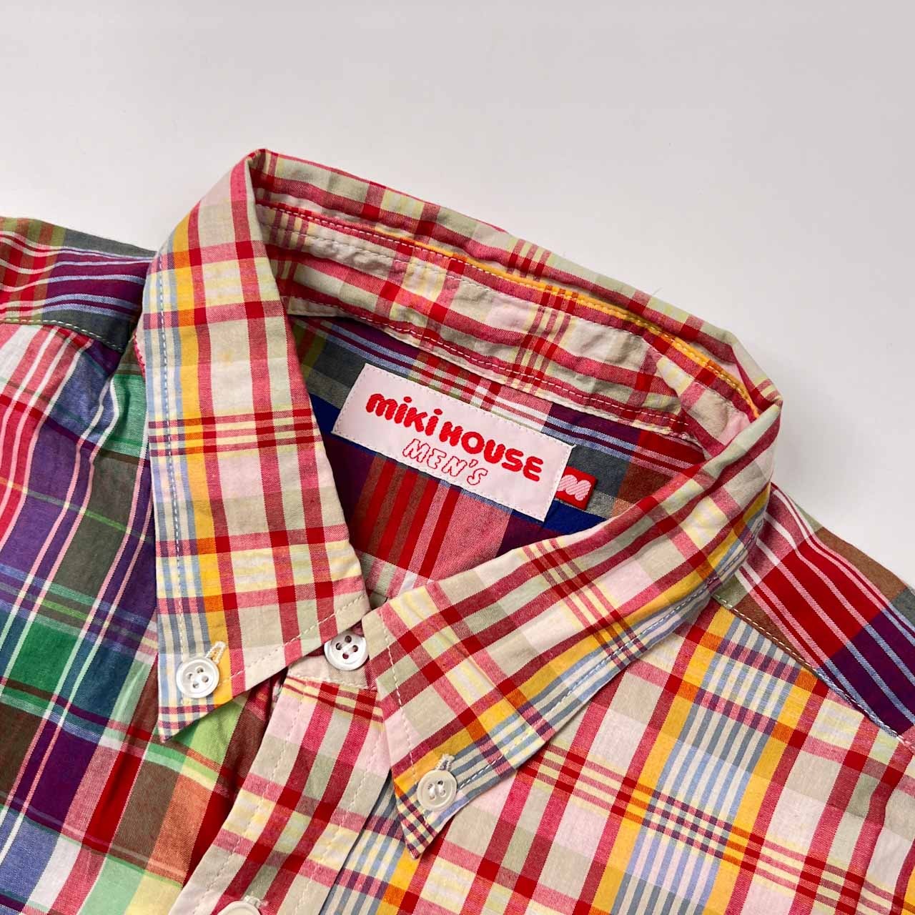 80s 90s MIKI HOUSE MENS ミキハウス チェック BD ボタンダウン 半袖シャツ M/マルチ メンズ ビンテージ