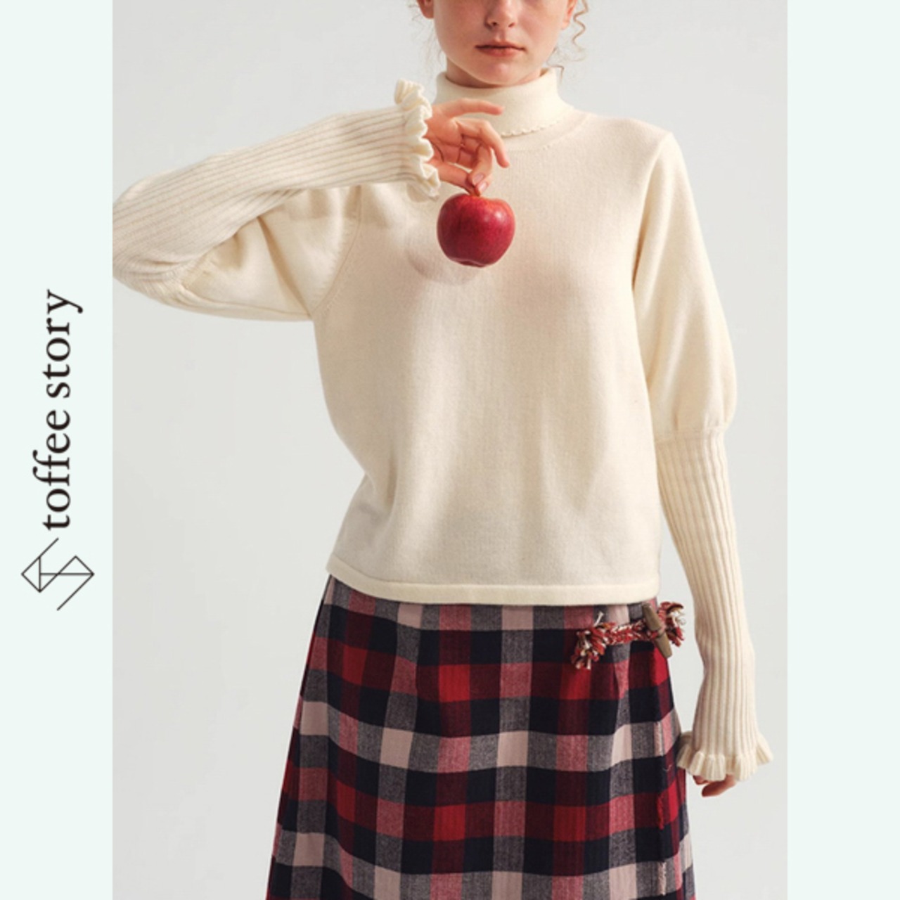 【2color】月の袖、羊のぬくもり – タートルネックのパフスリーブニット《P0314》