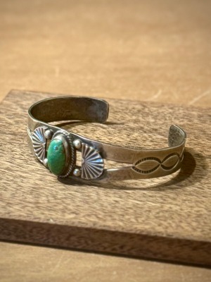 Rattle Snake Jaw Hand Stamped / Green Turquoise Cuff Bracelet