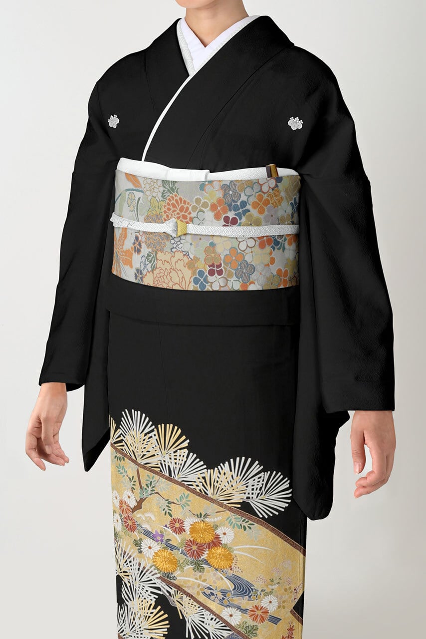 201y1☆華やかな袋帯 菊 桧垣文 六通☆美品MASU VELVET SHIRT ブラック 