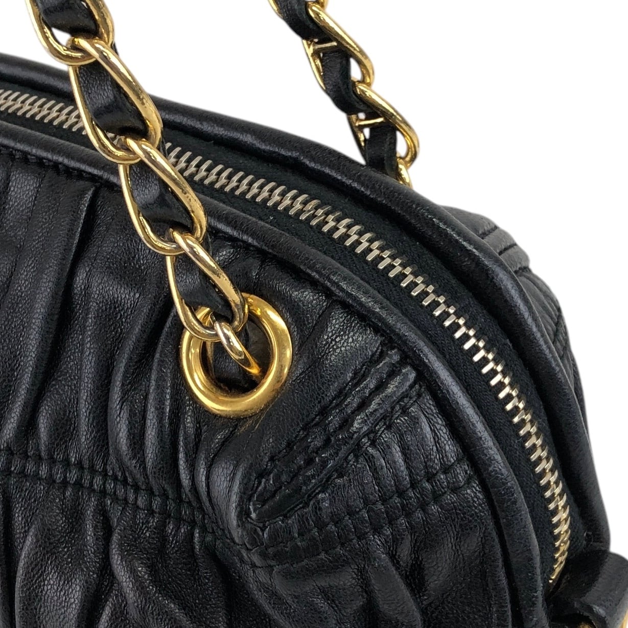 PRADA プラダ ショルダーバッグ ブラック ロゴ ギャザー レザー PRADA プラダ ショルダーバッグ ブラック ロゴ ギャザー レザー