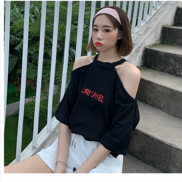 夏服 レディース ポルターネック ビッグシルエット ロングtシャツ ロゴ