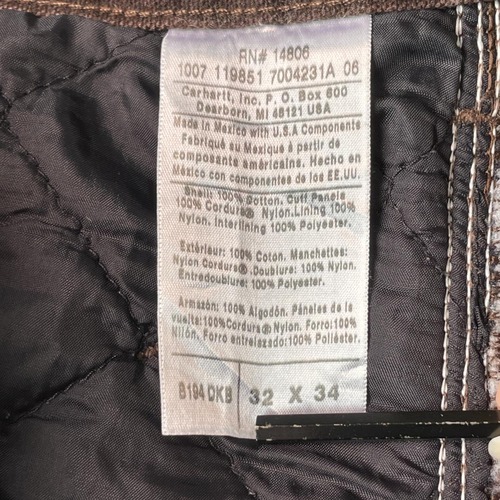 00s USA生地製 ダークブラウン ダブルニー Carhartt 32×34 詳細写真11